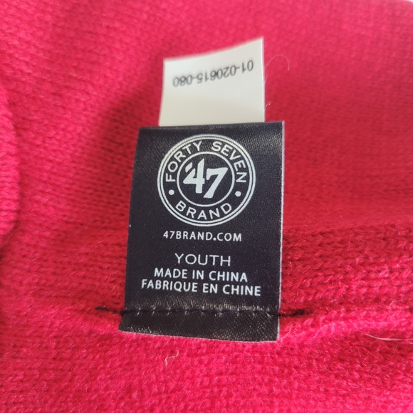 '47 Official NHL Carolina Hurricanes Knit Hat Kids Red With Pink Hearts & Braids - Picture 8 of 14